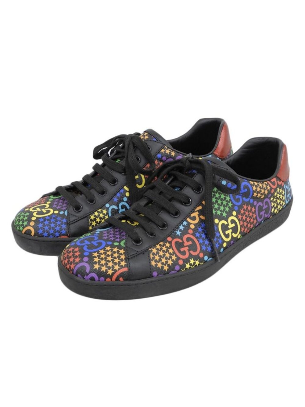 Gucci GG Psychedelic Low Cut Sneakers Shoes Black Multicolor